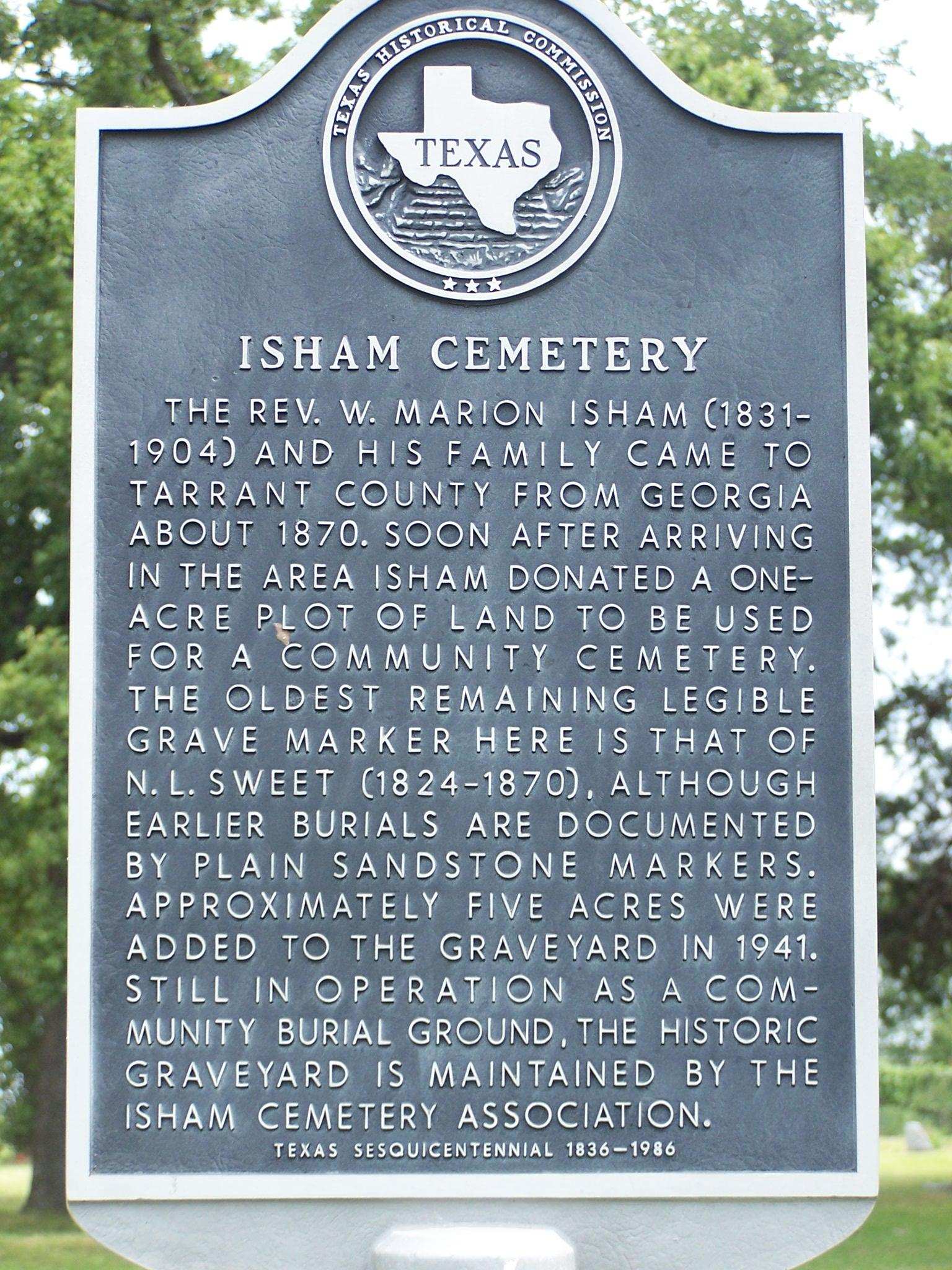 isham cemetery historical marker